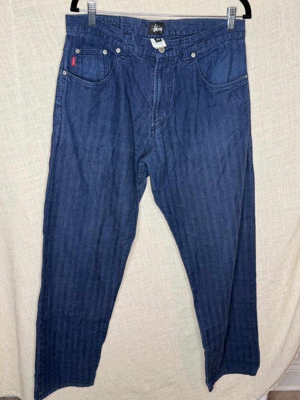 Stussy Japan Jeans Mens 34 Blue Denim Straight Leg Vintage Streetwear